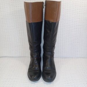 FRANCO SARTO Chipper Black Brown Leather Tall Riding Boots Size 6.5 M
